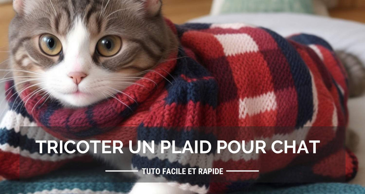 un chat sur un plaid tricoté qui porte un plaid en tricot avec des grosses mailles