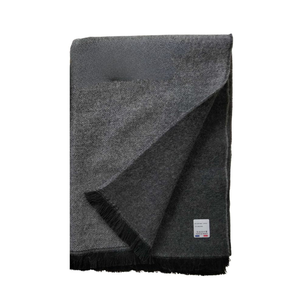 Grey and black wool-blend throw made in France