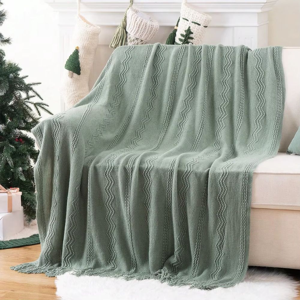 plaid motif scandinave bleu 